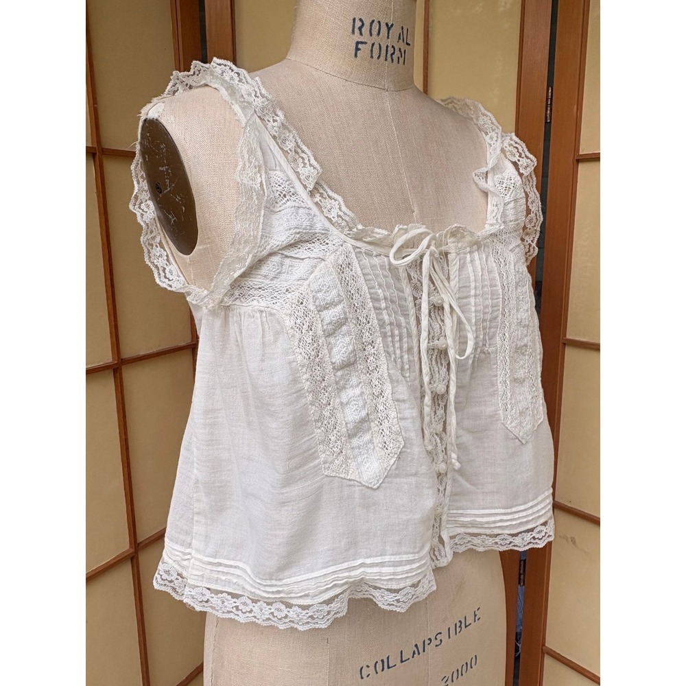 Free People Lace Tank Top Ivory Cottagecore Pintuck Button Front Small Altered